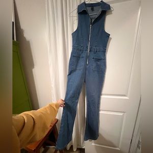 Denim zip up jumpsuit